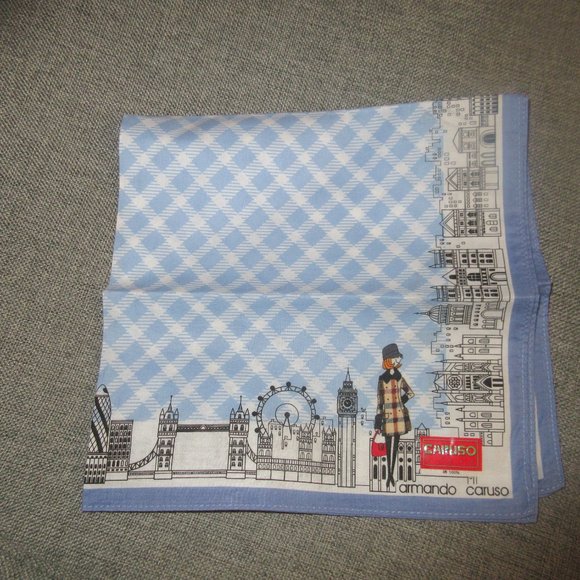 ARMANDO CARUSO signed perfume handkerchiefs(2) with city view 17"x17" Italy - Picture 8 of 9